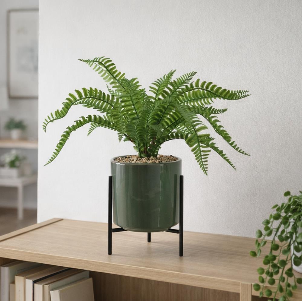40cm Artificial Fern with Ceramic Planter Stand – image 9