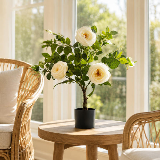 70cm White Camellia Rose Plant Artificial