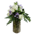 60cm Artificial White Rose Purple Starflower Display Glass Vase