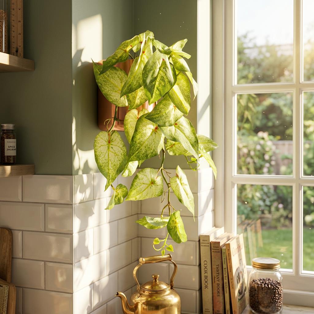 25cm Artificial Trailing Variegated Caladium Vine Plant Light Green – image 4