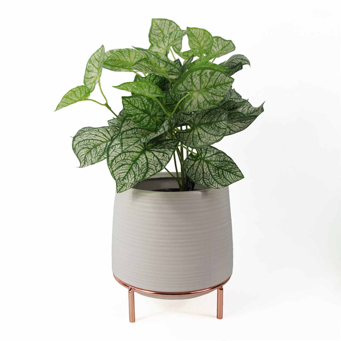 18cm White Ceramic Planter with Metal Stand – image 2