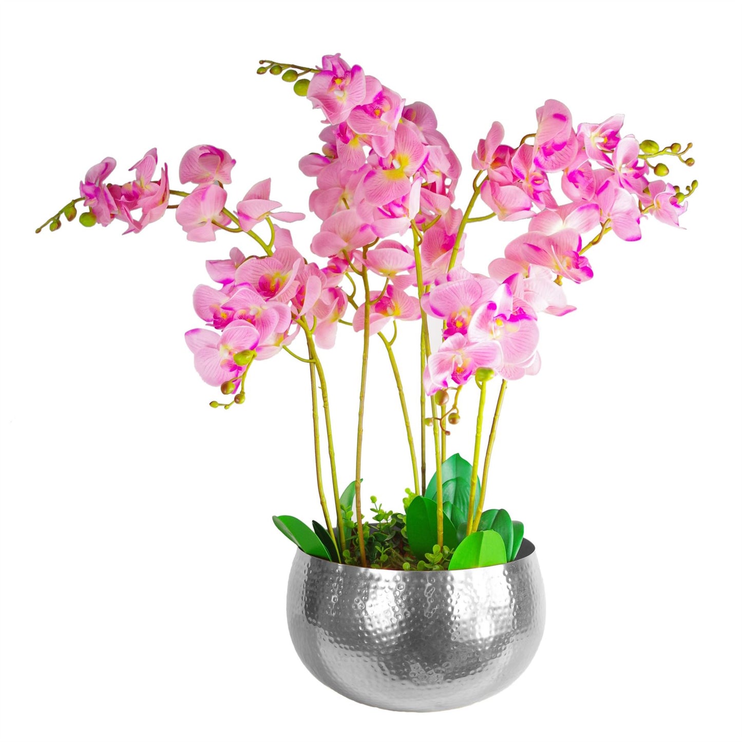 Leaf Metal Bowl Planter 32 x 20cm Hammered Silver Colour Straight Edge – image 3