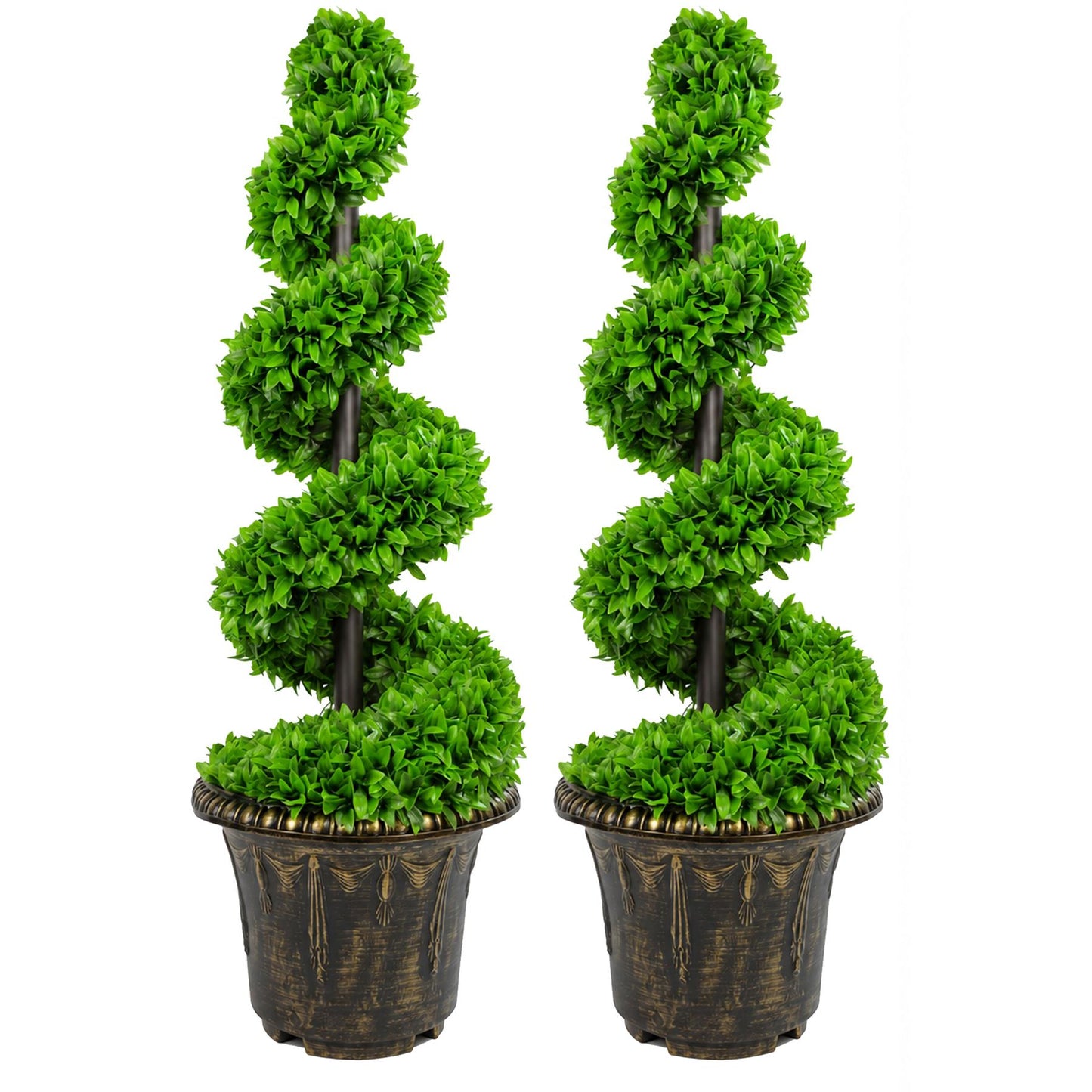 90cm Artificial Pair of Green Leaf Spiral Topiary Trees with Planters