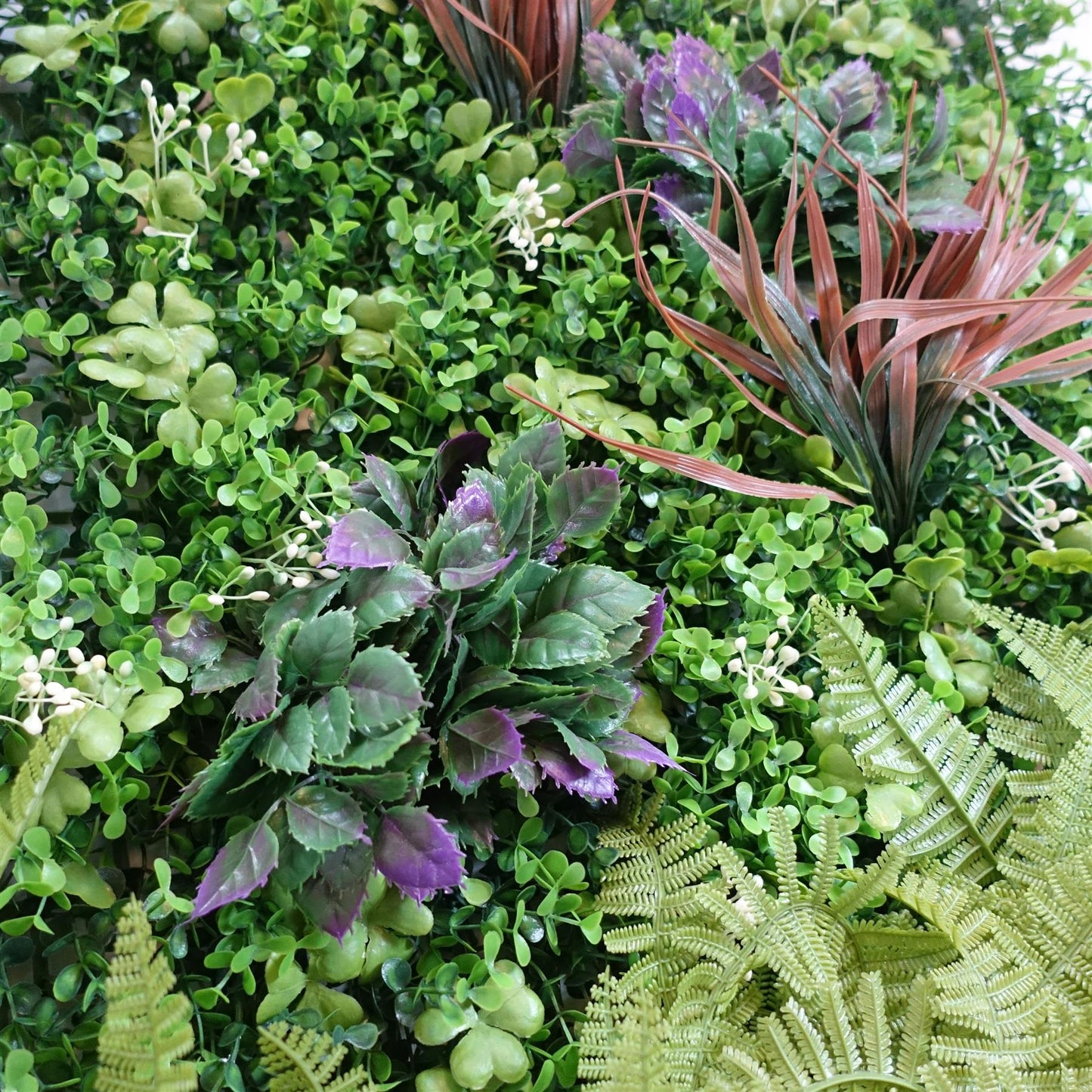 100cm Artificial Fern Mixed Foliage Green Wall Panel Burgundy Grass – image 4