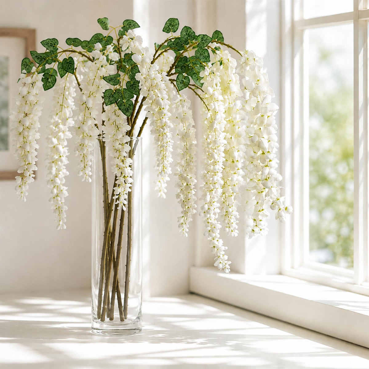 110cm Artificial White Wisteria Flower Spray