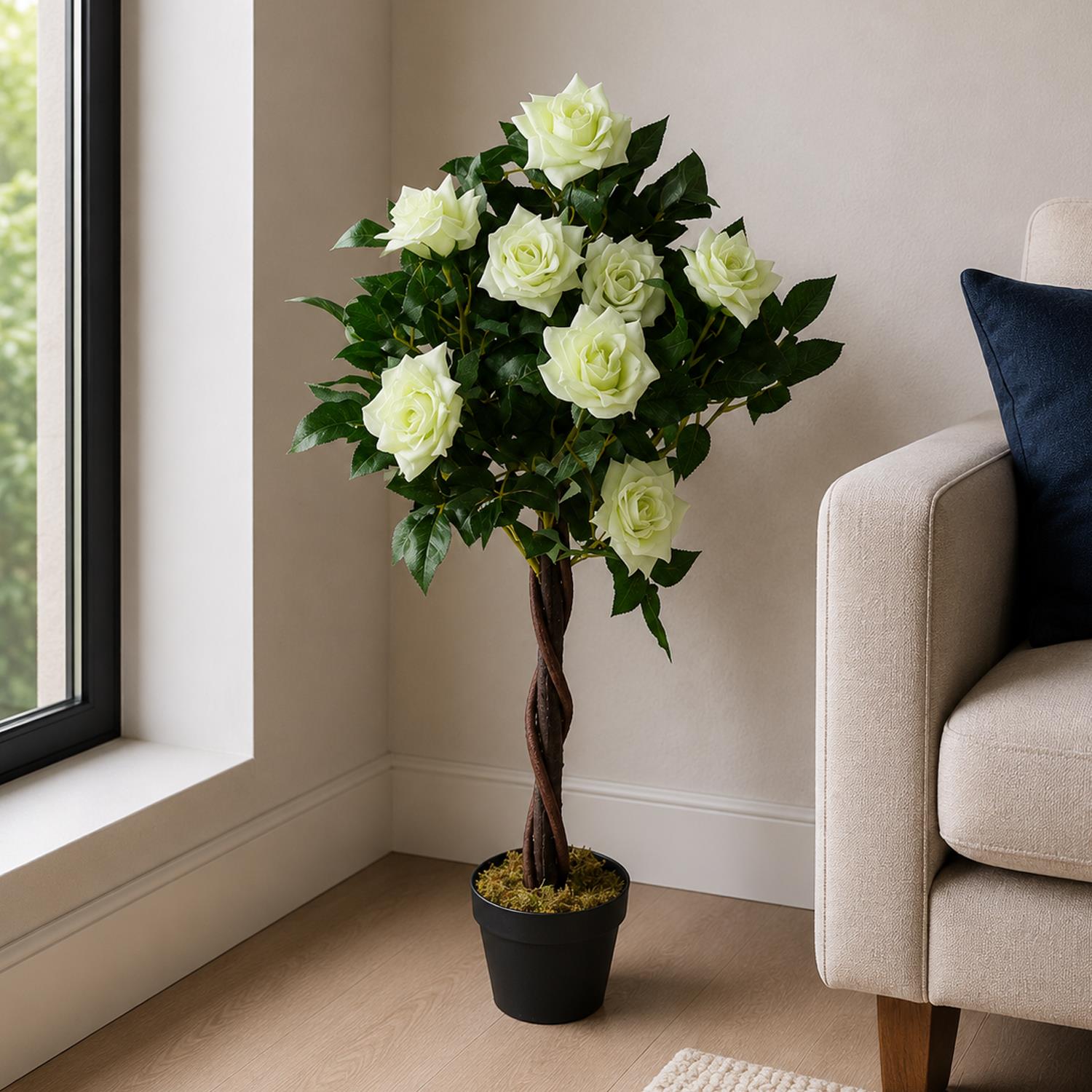 Artificial Cream Rose Tree Wedding Twisted Vine Detail 90cm – image 7