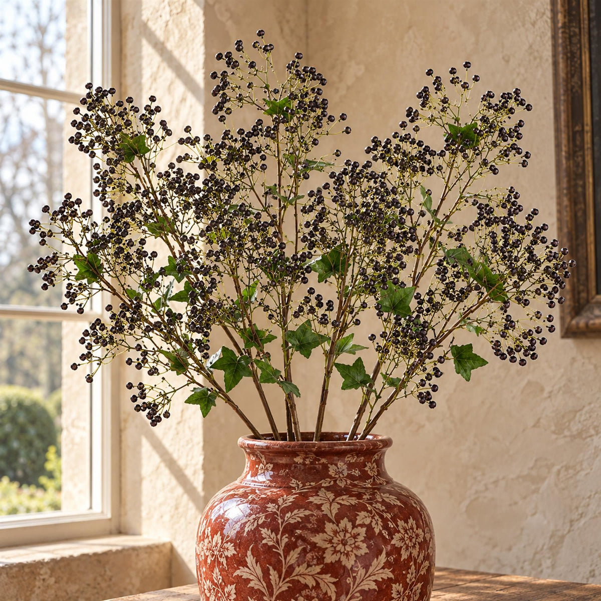 86cm Artificial Blue Daphne Berry Spray