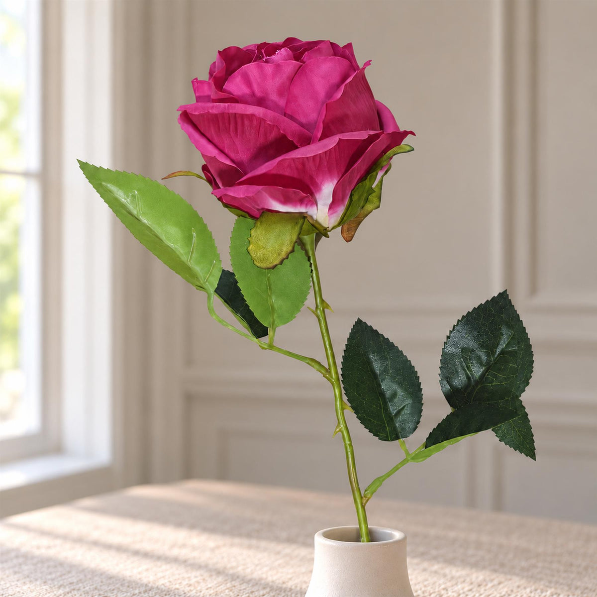 55cm Artificial Burgundy Rose Stem
