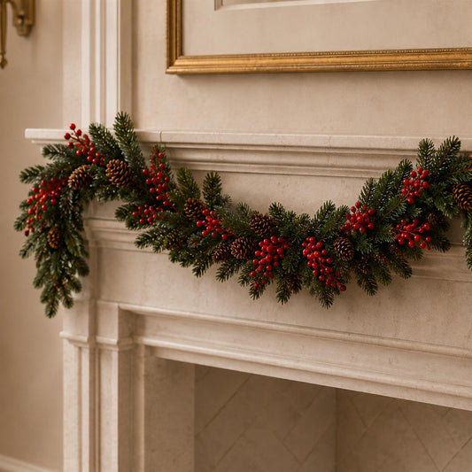 180cm Artificial Red Berry and Pine Cone Christmas Garland
