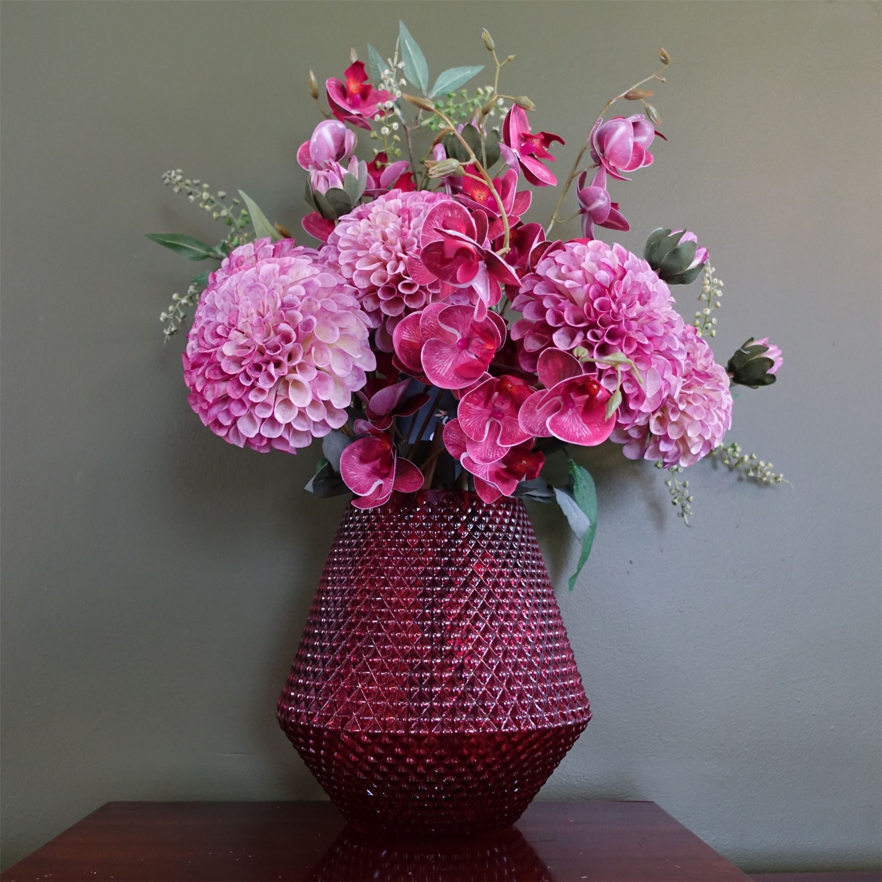 50cm Artificial Pretty Pink Dahlia Display Glass Vase – image 4
