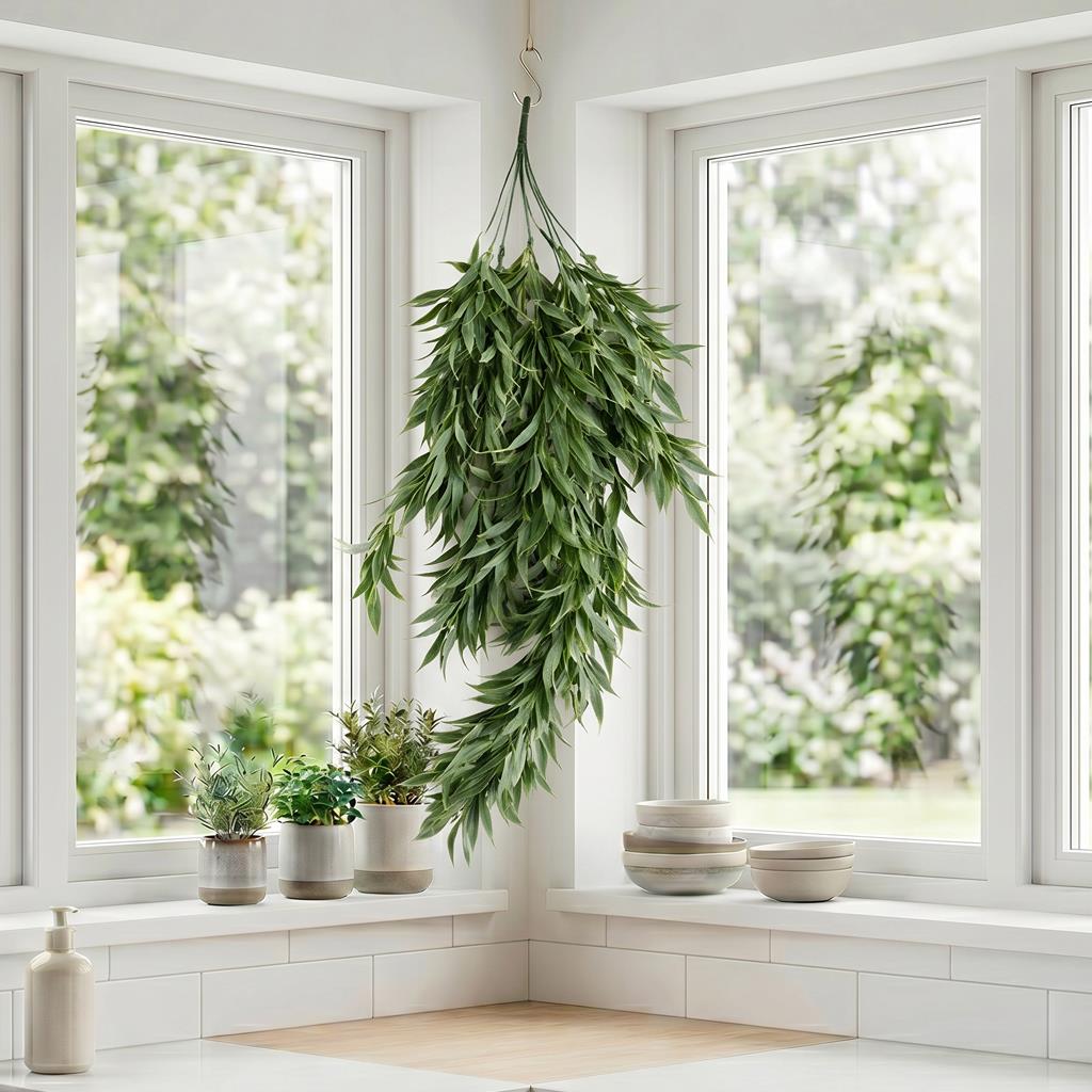 80cm Artificial Italian Ruscus Hanging Plant with Foliage Sage Green – image 4
