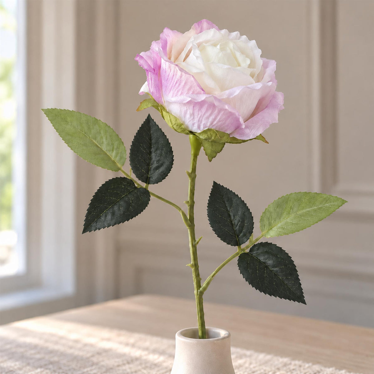 55cm Artificial Pink and Cream Rose Stem