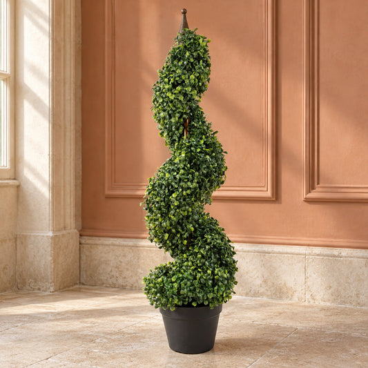 90cm Artificial Boxwood Tower Tree Topiary Spiral Metal Top