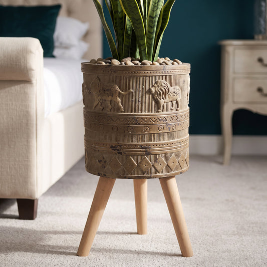 55cm x 29cm Jungle Planter with Legs Embossed Lion Elephant Large