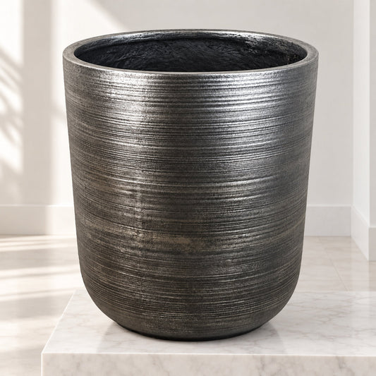 47cm x 41cm Coya Silver Ridged Planter Extra Large Composite Plant Pot