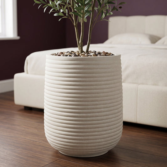 46cm x 40cm Mikos Extra Large Ridged Composite Planter Stone Colour