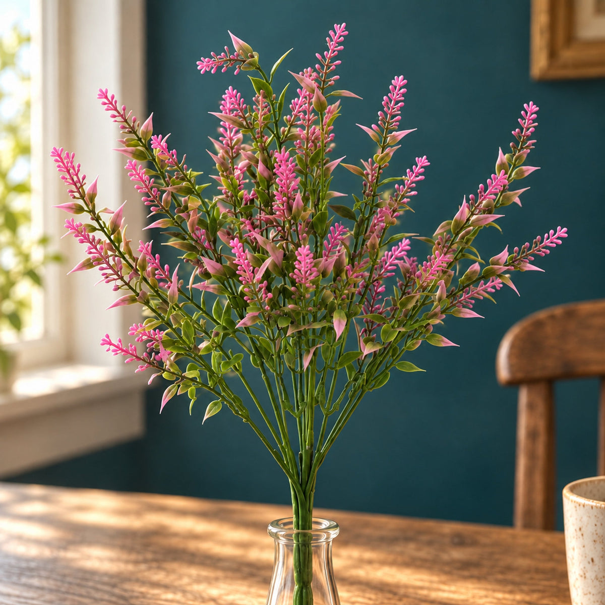 34cm Artificial Pink Heather Stem Plant