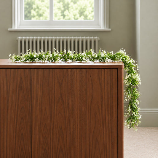 170cm Artificial White Flowering Greenery Garland Hanging Decoration