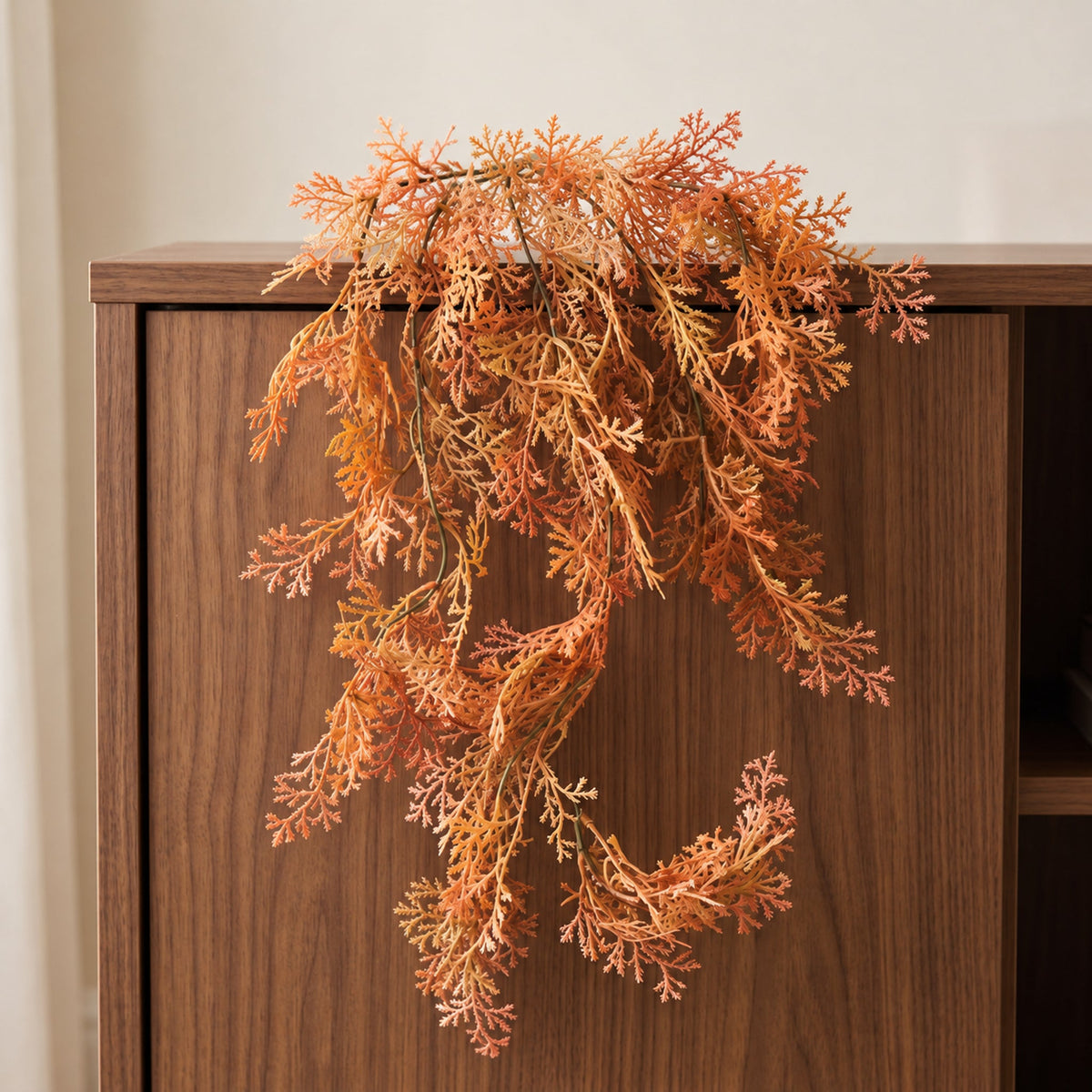 80cm Artificial Coral Fern Trailing Plant Autumn Orange Foliage