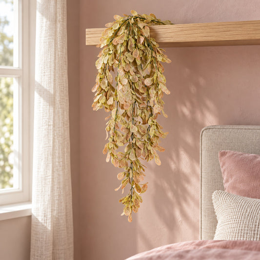 70cm Artificial Trailing Leaf Spray Stem Dusty Pink and Cream