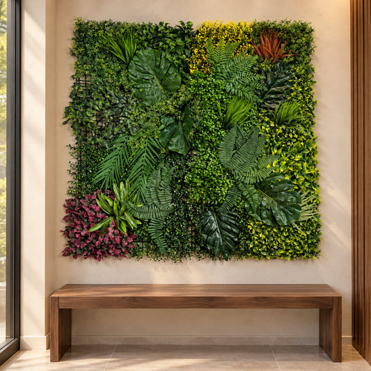 100cm Artificial Tropical Mixed Green Wall Panel Monstera Fern Foliage
