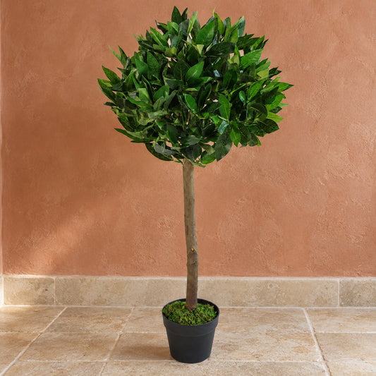 90cm Plain Natural Trunk Artificial Topiary Bay Laurel Ball Tree