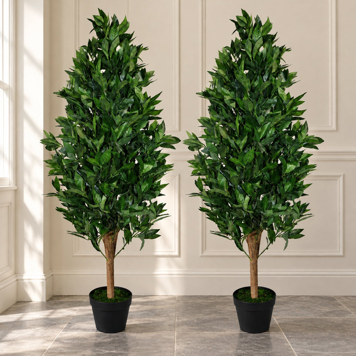 Pair of 120cm Artificial Topiary Bay Trees Pyramid Cones Extra Large