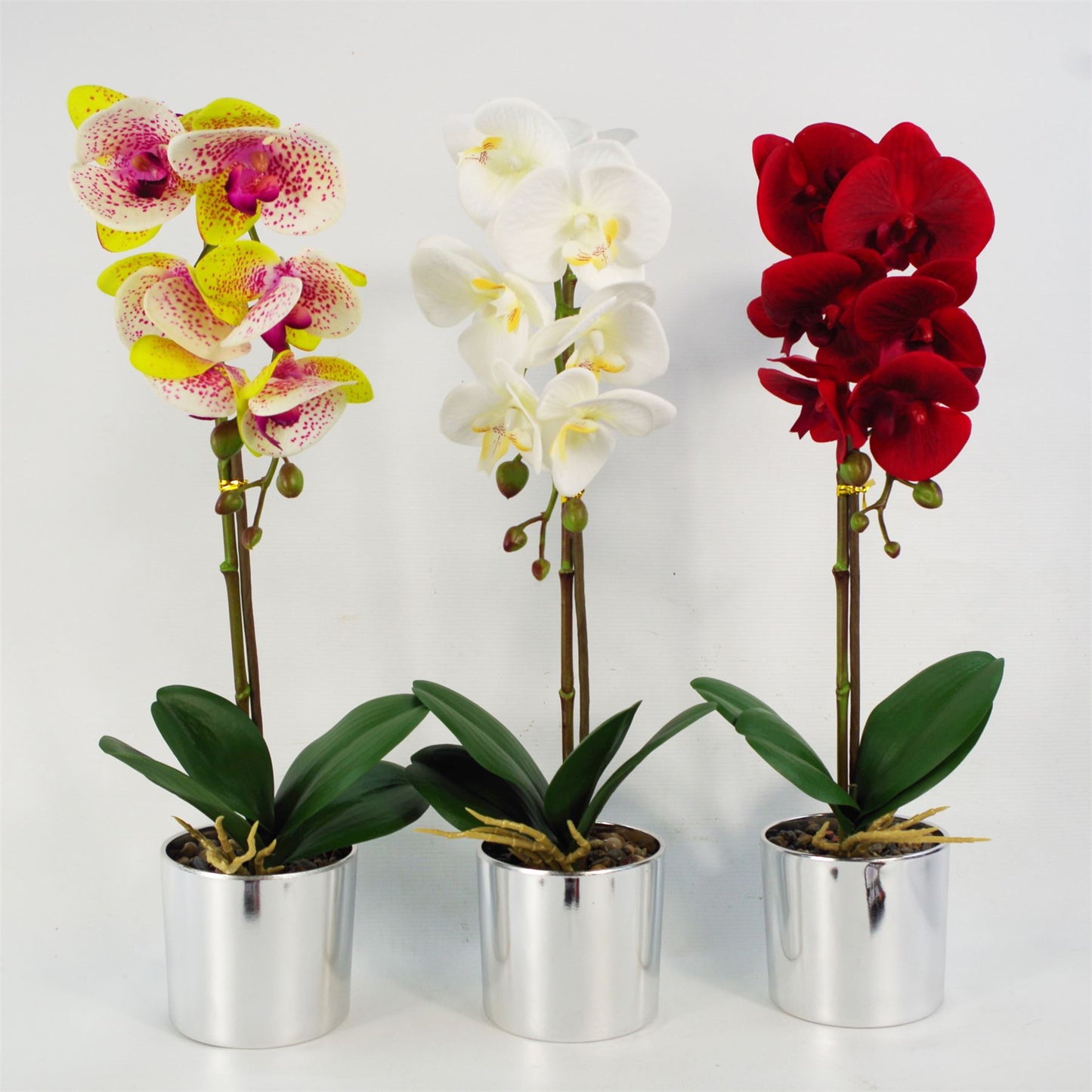 46cm Artificial Orchid Harlequin Pink with Silver Pot – image 7
