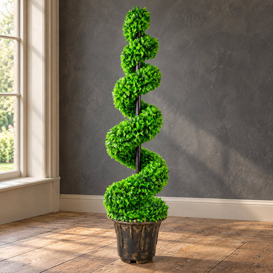 120cm Artificial Green Large Leaf Spiral with Decorative Planter