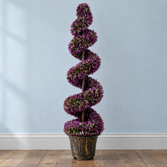 120cm Artificial Purple Large Leaf Spiral with Decorative Planter