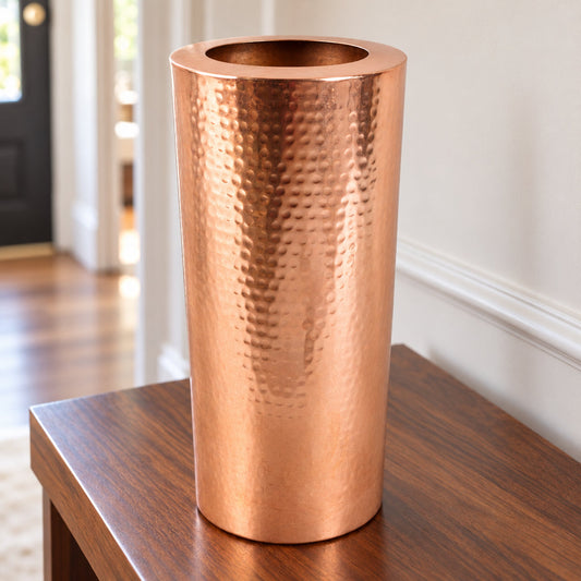 Leaf Metal Vase Large 15 x 30cm High Hammered Antique Copper Colour