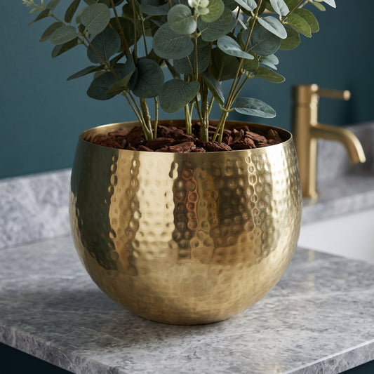 Leaf Large Planter 22 x 18cm Hammered Brass Gold Colour Straight Edge