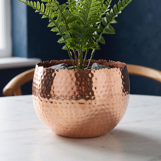 17cm Leaf Large Planter 22 x Hammered Copper Plated Curvy Edge