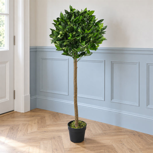 120cm Plain Natural Trunk Artificial Topiary Bay Laurel Ball Tree