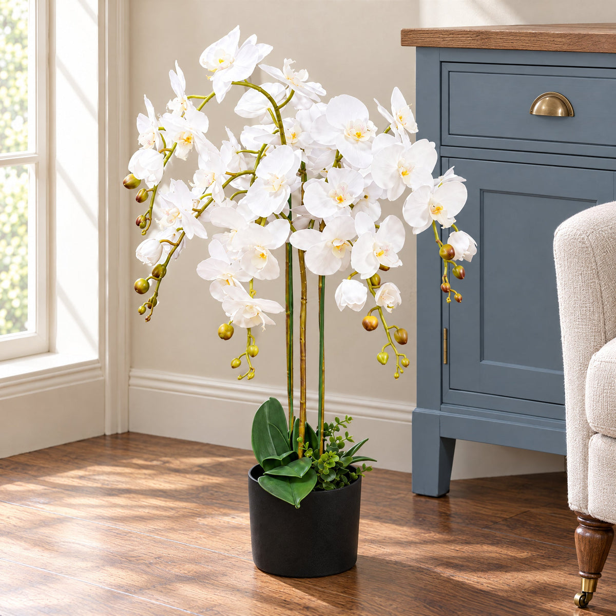 85cm Artificial Deluxe Bush Orchid White