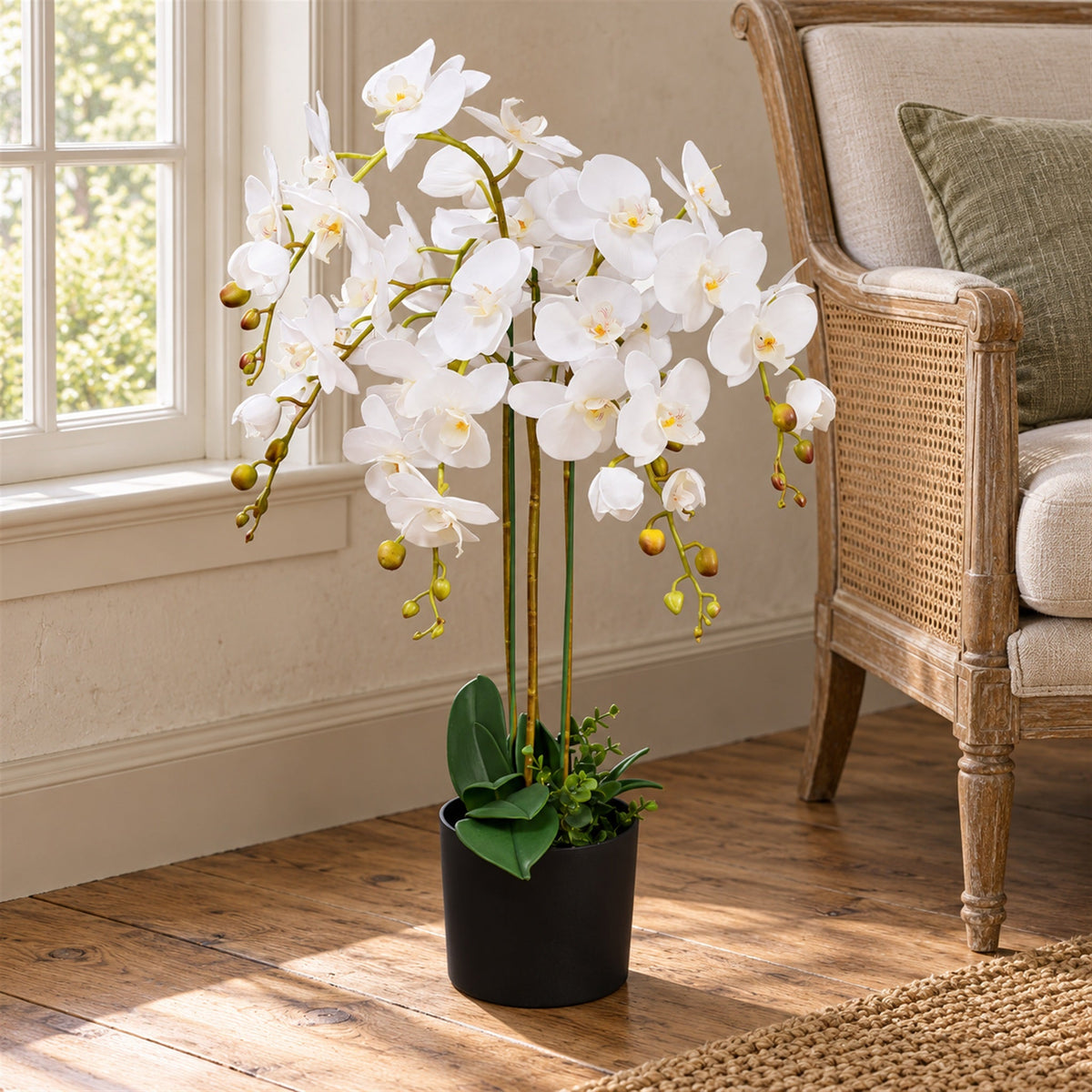 85cm Artificial Deluxe Bush Orchid White