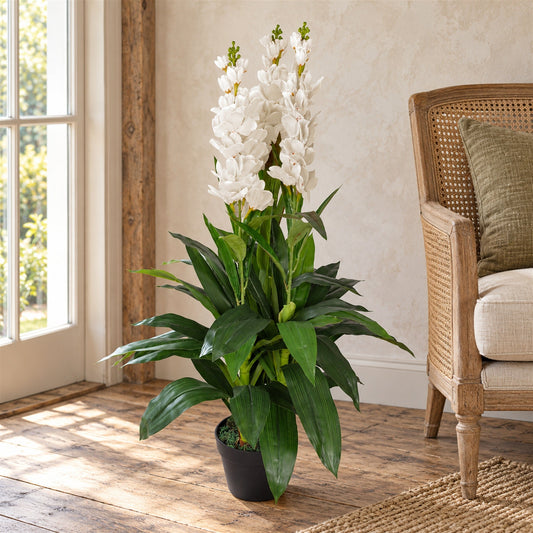 Artificial 100cm Cymbidium Orchid Plant Extra Large White Flowers