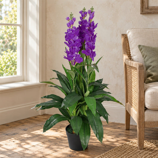 Artificial 100cm Cymbidium Orchid Plant Extra Large Purple Flowers