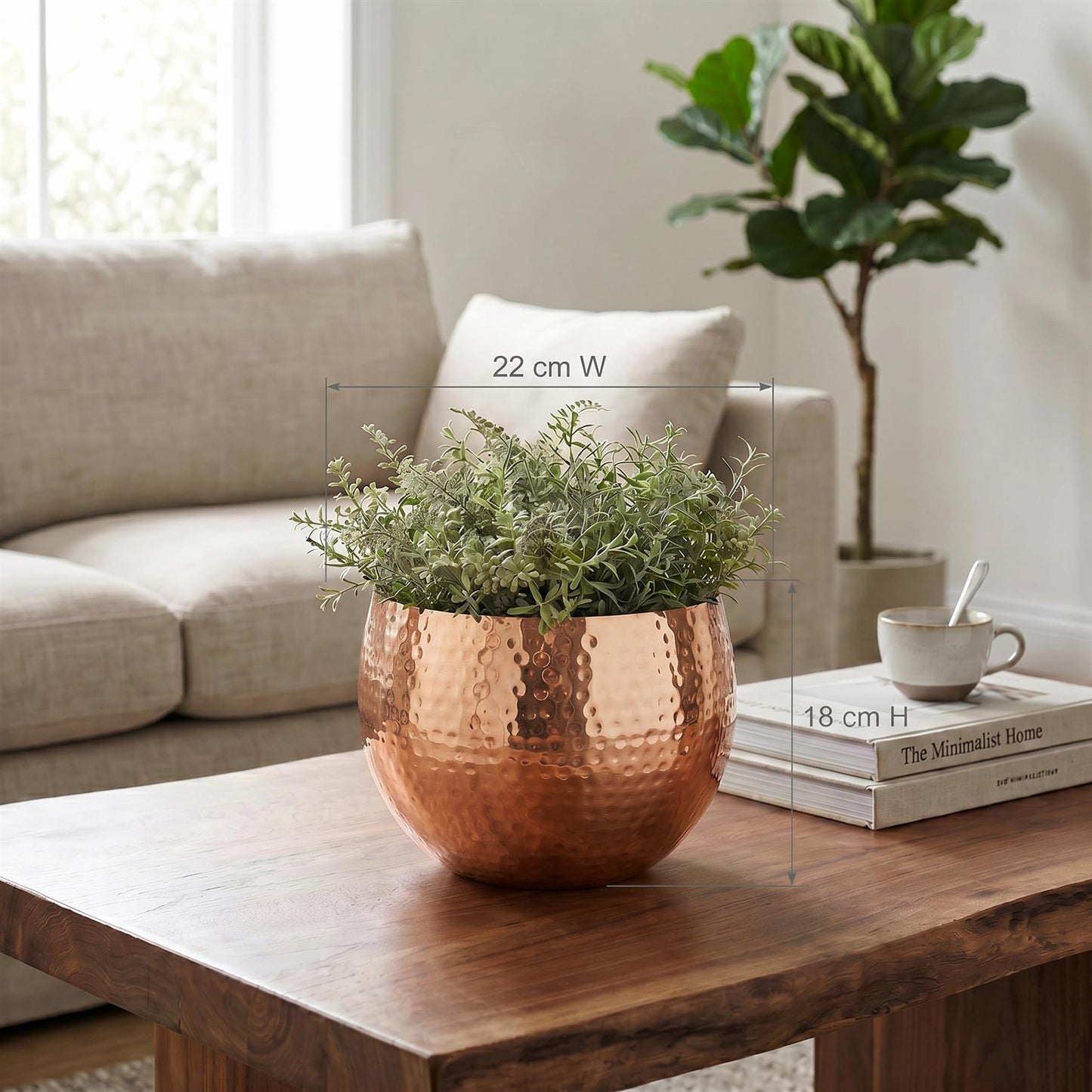 Leaf Large Planter 22 x 18cm Hammered Copper Colour Straight Edge – image 4