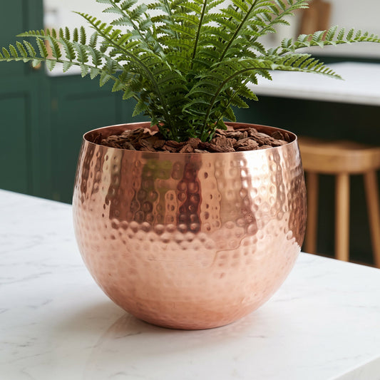 Leaf Large Planter 22 x 18cm Hammered Copper Colour Straight Edge