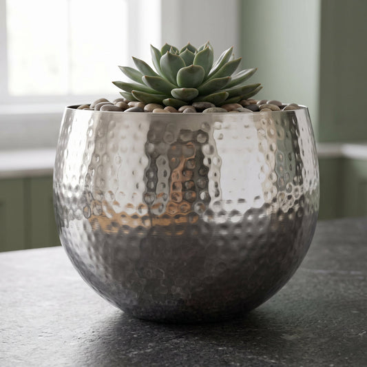 Leaf Large Planter 22 x 18cm Hammered Silver Colour Straight Edge