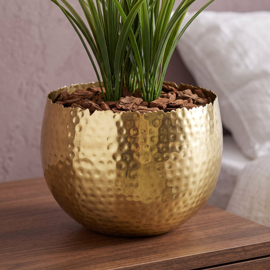 Leaf Large Planter 22 x 17cm Hammered Gold Colour Curvy Edge