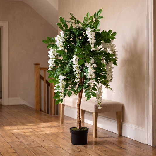 Artificial 130cm Luxury Wisteria Tree White Flowers Premium Range