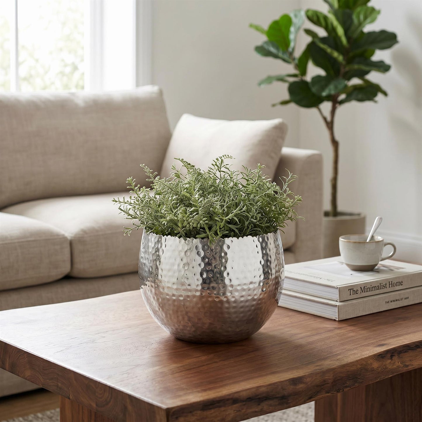 Leaf Large Planter 22 x 17cm Hammered Silver Colour Curvy Edge – image 2