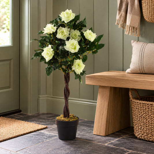 Artificial Cream Rose Tree Wedding Twisted Vine Detail 90cm