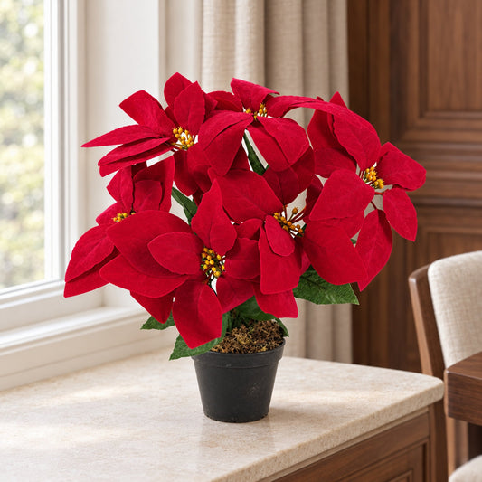 Artificial Christmas Xmas Red Poinsettia 40cm Potted Houseplant
