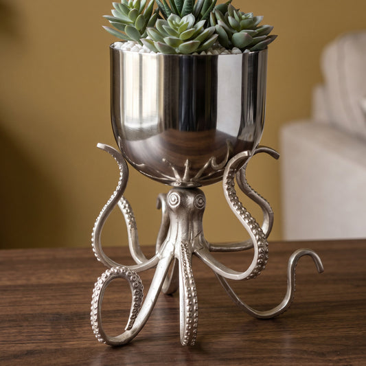 28cm Silver Metal Octopus Bowl Style Planter