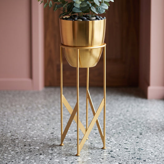 55cm Gold Planter with Matching Stand
