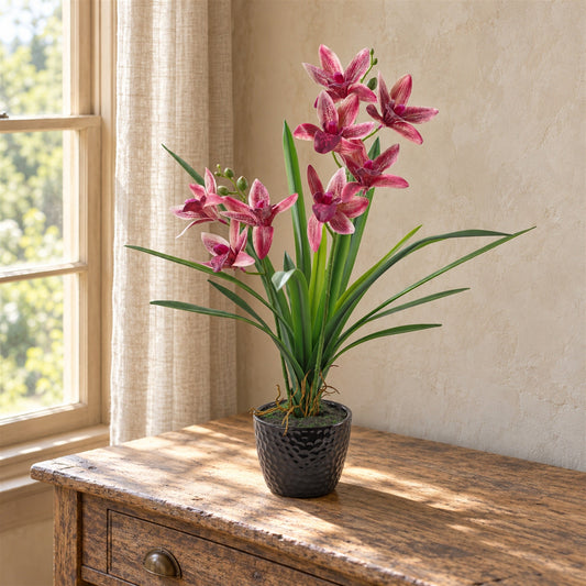50cm Large Dark Pink Artificial Orchid in Ceramic Planter