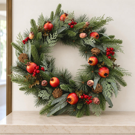 60cm Artificial Christmas Pomegranate and Red Berry Wreath